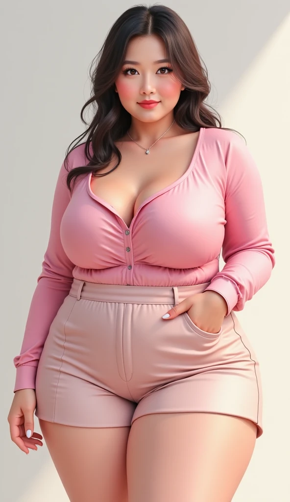 Indian gorgeous curvy plus size actress madhubala, glowing eyes, wearing SHEIN Clasi Plus Size Solid Color Shirt With Ruffle Detail And Round Neckline Color: Hot Pink , covered Bust, parted lips, thick thighs, bigger waist, busty, curvy plus size body, full body, full body shot, head to toe view, hourglass body, curvy plus size body, smile face, bigger waist, busty, big hips, fleshy thighs, thick thighs, busty, full body view, Prague Old Town, Czech Republic: Historic center with charming architecture and cobblestone streets.
