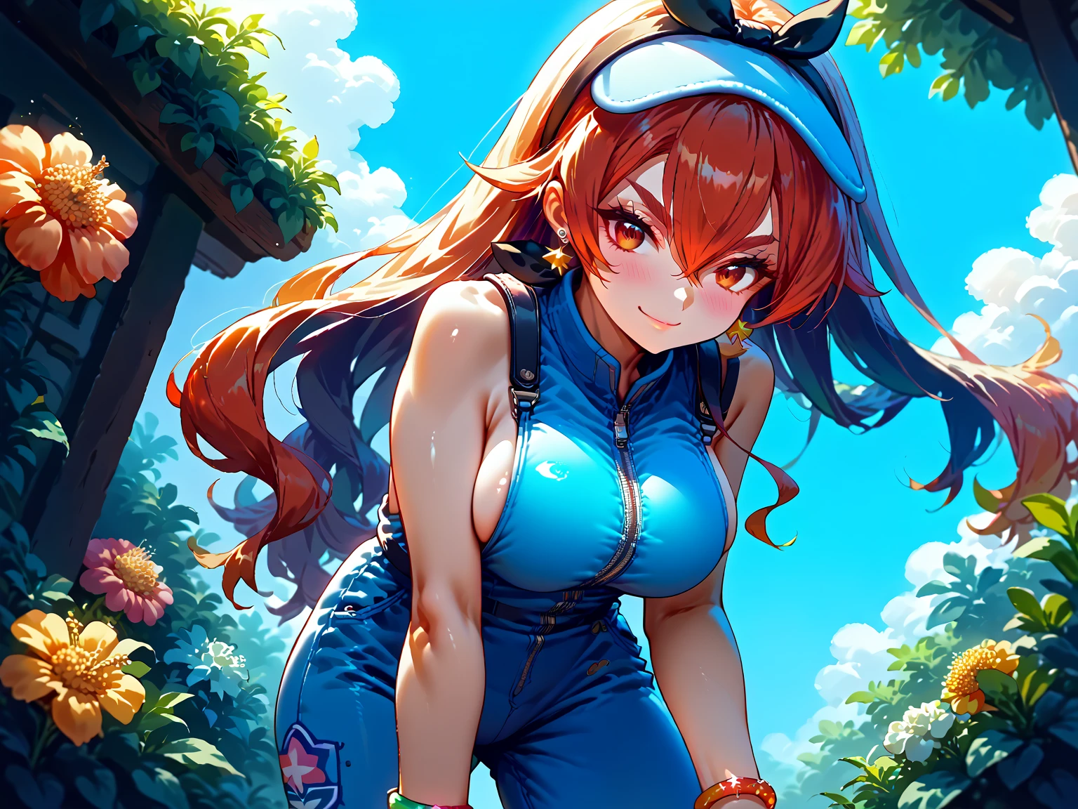 The centerpiece of the image is Misty from Pokémon, standing outdoors with a confident smile. She has orange hair styled in a side ponytail, and is wearing denim shorts with suspenders over a yellow crop top that shows off her midriff and navel. Her short hair frames her face, while her cowboy shot posture exudes confidence and strength.
Misty is accompanied by a magnificent Dragon-headed monsterfish with a cute and long nose. The monsterfish has blue scales and fins, giving it a majestic appearance. Its snake-like body is covered in scales, reflecting the light with an iridescent shine. Despite its size, the monsterfish is endearing and cute, with a friendly expression and an affable demeanor.
Overall, the image is a masterpiece, with high-quality details and a realistic rendering of Misty, her outfit, and her companion monsterfish. The colors are vivid and eye-catching, and the image is high-resolution, capturing every nuance of Misty's confident and adventurous spirit. --auto --s2