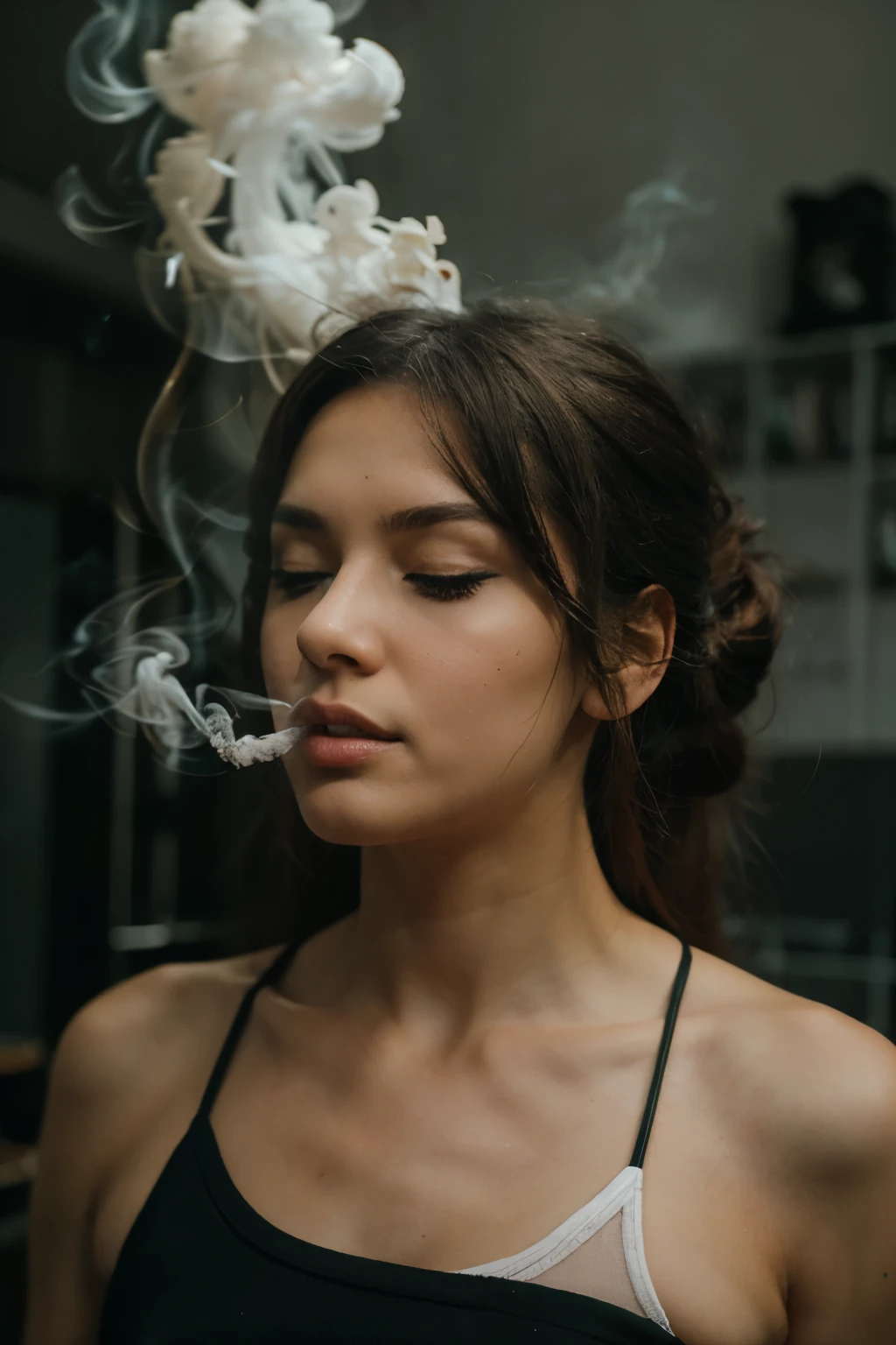 bearded woman hirsute smokes cannabis and is stoned