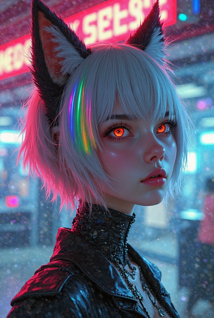 Highly detailed portrait of a neon girl, wearing a furry fantasy costume, greebles, symmetrical face, symmetrical eyes, looks into the camera, stunning photography, photorealistic, art station, soft pastel colours, highly detailed, intricate, path tracing, illustration, insanely detailed, shadow mapping volumetric light, specular lighting