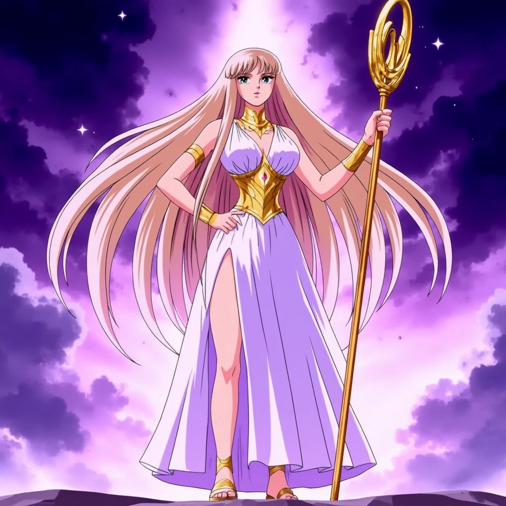 "(masterpiece:1.1), best quality,
1girl, (80s anime style:1.3), (eyelashes:1.5), (:1.2),
(intricate high detailed body:1.2),
(yellow hair:1.1), (hair over one eye:1.1), (long hair, wavy hair:1.1), (flower brooch, hair ornament:1.2),
green eyes, (lip stick:1.3), (thick eyebrows:1.1),
(small breasts:1.1),
(shy:1.2), (blush:1.1), open mouth,
(golden embroidery bikini armor:1.2),
(belts:1.1), (hoop earrings:1.1), crystal necklace,
standing,
(full body, looking at viewer, from front:1.1),
(daytime, grassland, outdoors:1.1)"