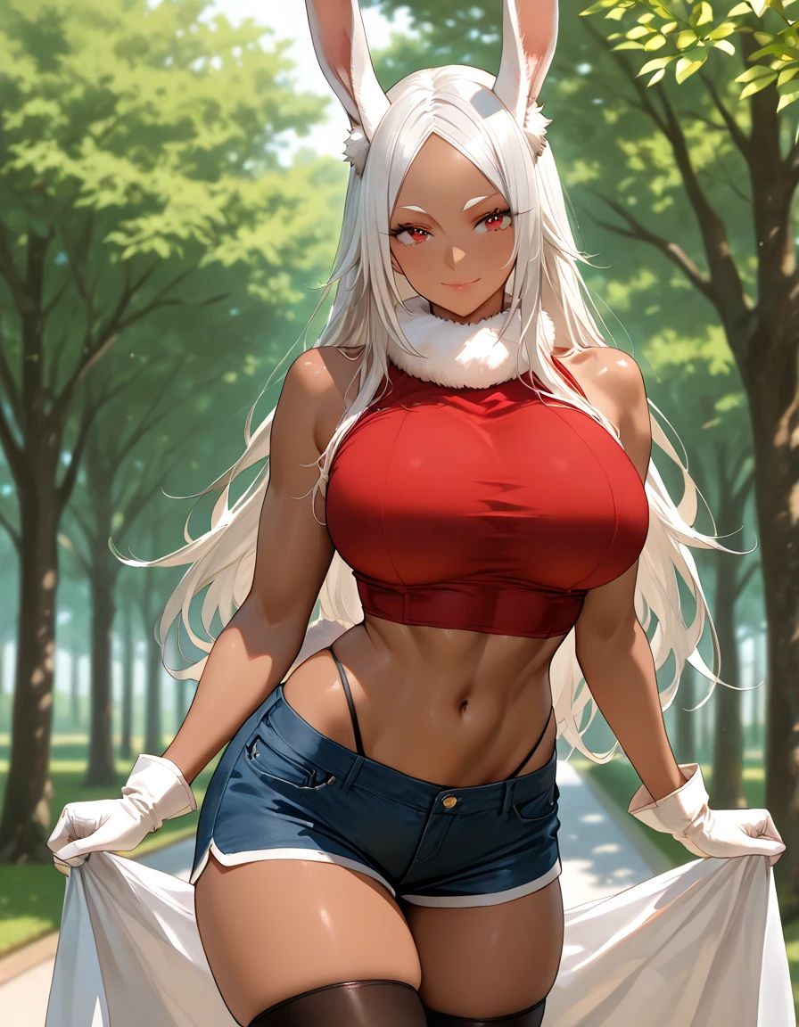 (((SHARP detail perfect face))), big breasts, (nice hips), detailed skin, ((masterpiece)), best quality, (SHARP details), 4k, ((female gladiator)), ((dark skin)), (cat ears), (cat tail), ((platinum blonde hair)), (slave collar) with heart pendant, amber eyes, long hair, tomboy, (mature woman), ((white tanktop)), ((happy)), smiling, ((on a date)), denim shorts, park, (wholesome girlfriend), (asking for a kiss), ((((come hither)))),