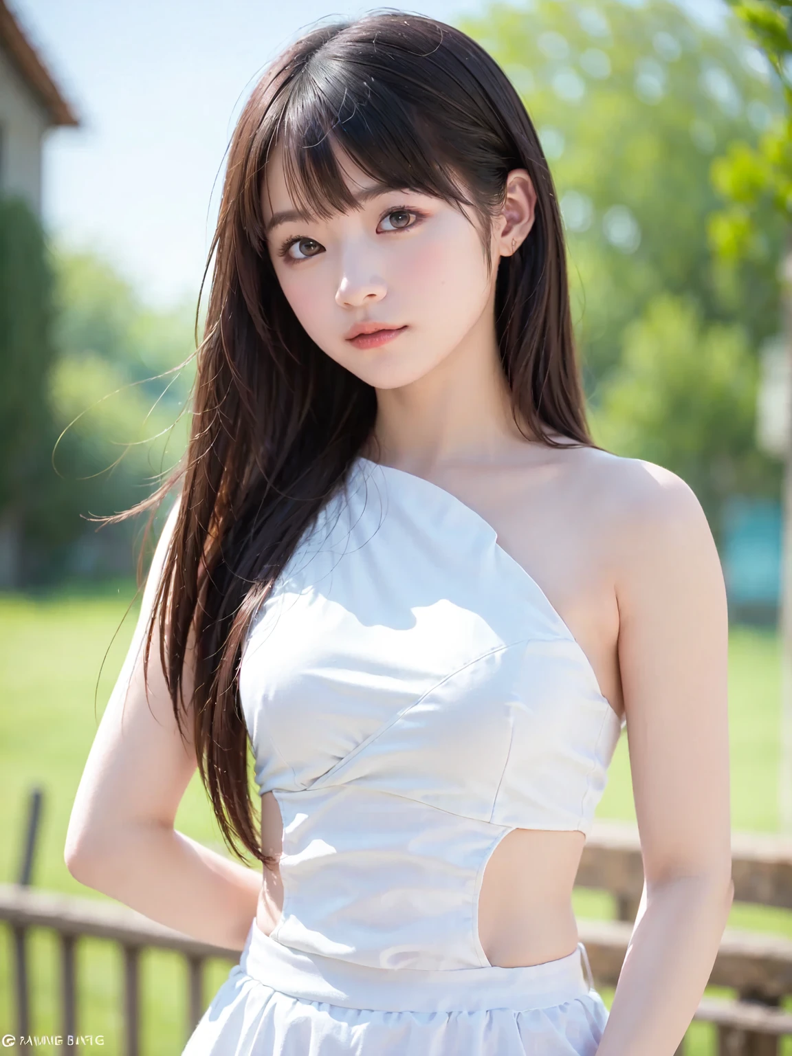 (masterpiece、16k image、high resolution、highest quality)、solo、One Girl、(Japanese Girls&#39; High School Sailor Uniform,perfection)、(Perfect Anatomy,Beautiful body、Healthy Body、Beautiful Skin)、sunny day、Black-haired、ponytail、black eye、On the way home、Small Tits:1.5、School zone、artistic.、Beautiful woman、Beautiful Body、smile、Age 22