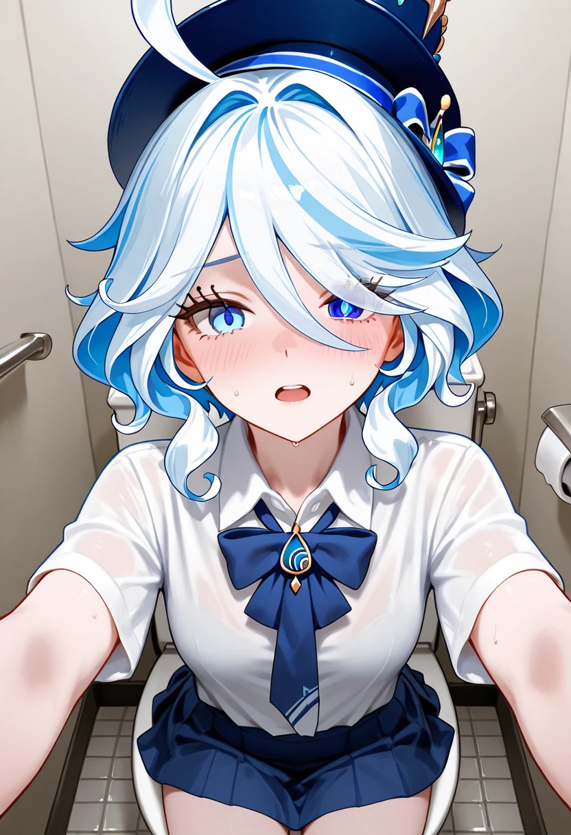 (((( veiny dildo )))),flat chest,8k,highest quality,masterpiece, highest quality, High resolution, side ponytail, hoshimachi suisei,flat tits,flat breasts,(flat chest),slender , skinny , ((her room)), disgust, (( crying )), teardrops ,perfect finger,irritated face, heavy breathing,