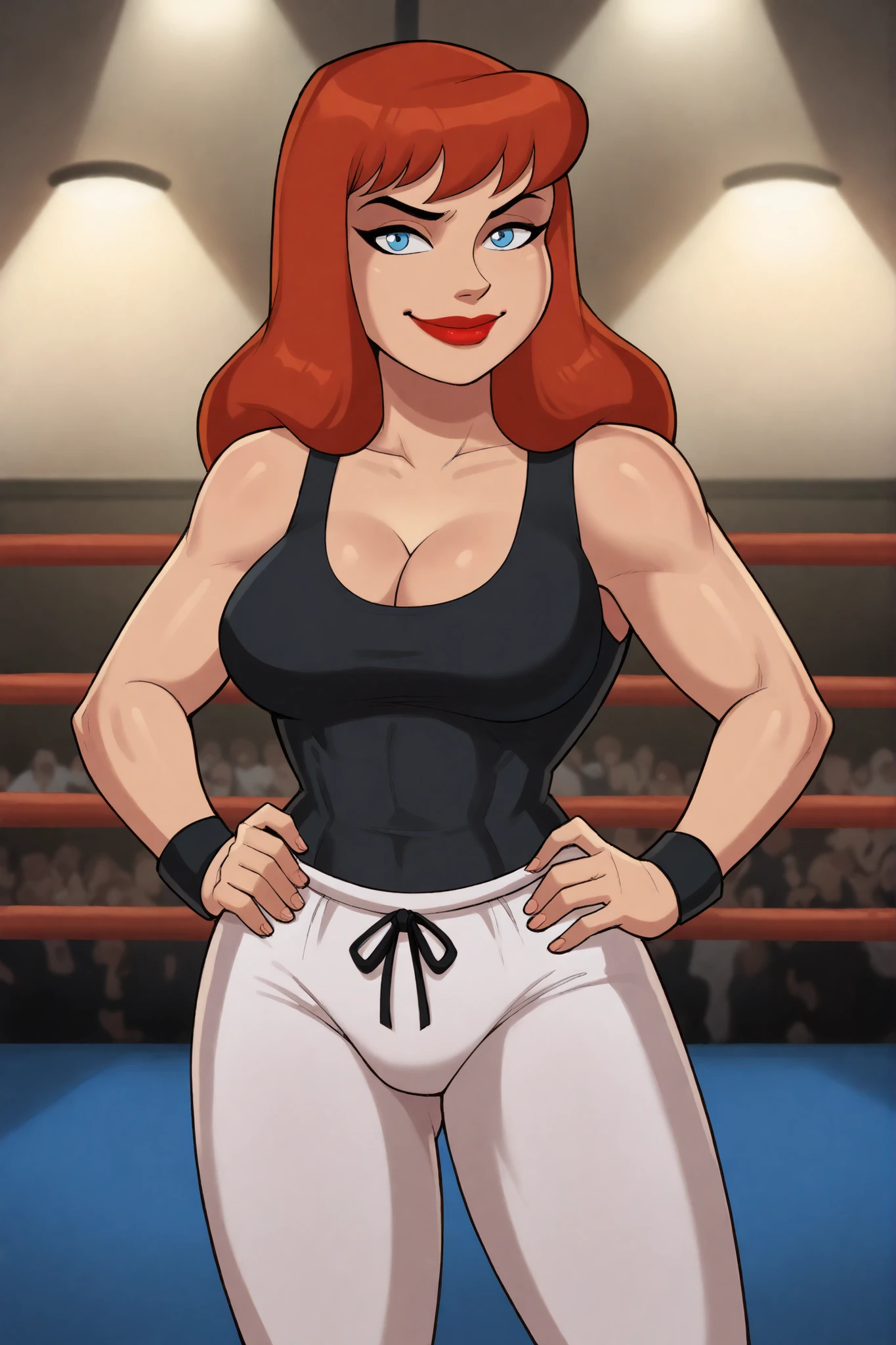 ((1girl, tall stature)and(1shota boy,short stature)),hetero, (1girl,tall stature),(fighter:1.2)(long hair,wavy hair),orange hair, blue eyes, lerge breasts,pale skin,shiny skin,(ahegao),(trembling), erectile nipples, BREAK ((She wears fetish clothing, rubber clothes, black latex bodysuit with straps and belts, long white latex gloves with straps, latex high heels)), cum in pussy,(cum on clothes:1.4),cum on breasts,cum on body,cum facial,bukkake,cum in mouth,cum on hair,(excessive cum), BREAK (1shota boy,short stature:1.4),small penis, dark-skinned shota boy,interracial,smug,((vaginal,sex)),(upright straddle,couple,face-to-face,kiss),clothed sex,intercourse with a shota boy, (wrestling ring), (masterpiece,best quality,8K:1.2),(ultra-detailed,high resolution),(illustration),(an extremely delicate and beautiful),(detailed background),
