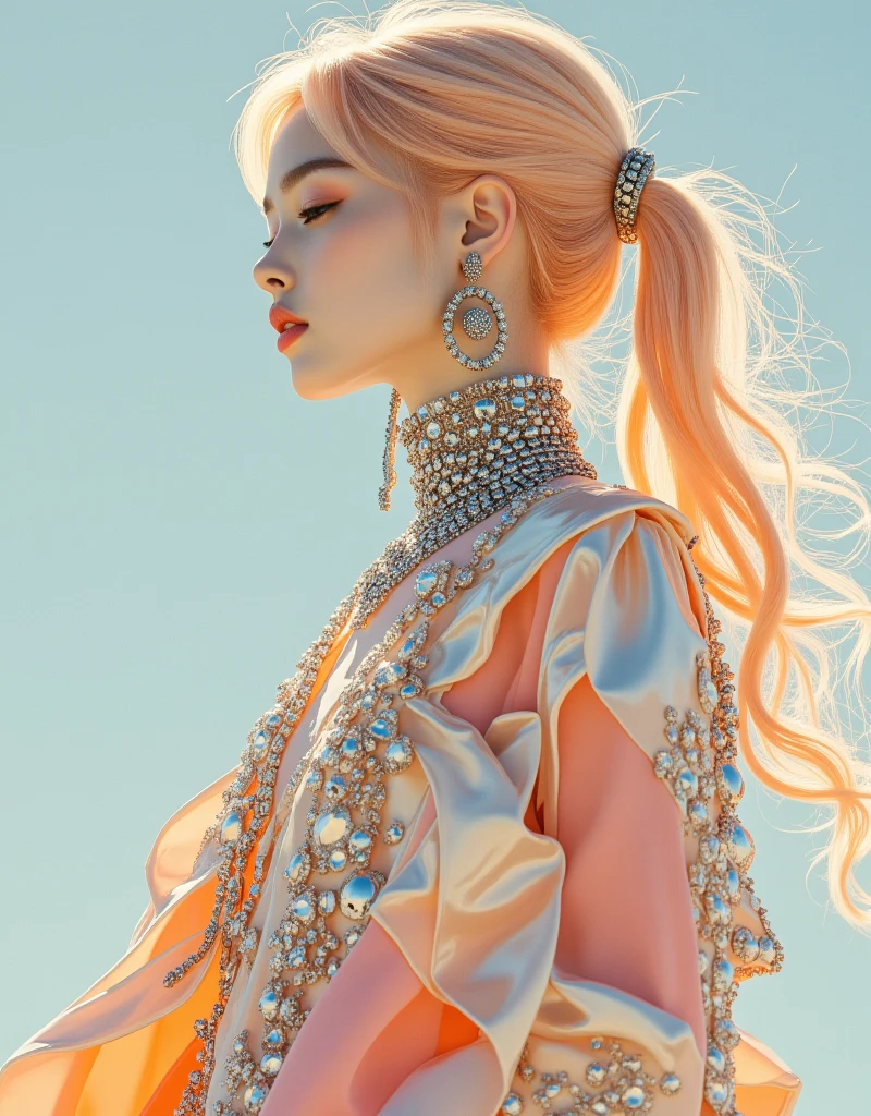Portrait of a beautiful girl with wavy white hair, wearing a formal purple dress with metal parts, red eyes, monograms in the background, digital painting, dark colors, 8k, complex details, spark, vintage, retro futuristic style, full-body, sharp focus on the center, pastel colors, art station, (sci-fi, future, future theme), (facial expression looking with disdain), (detailed illustration)