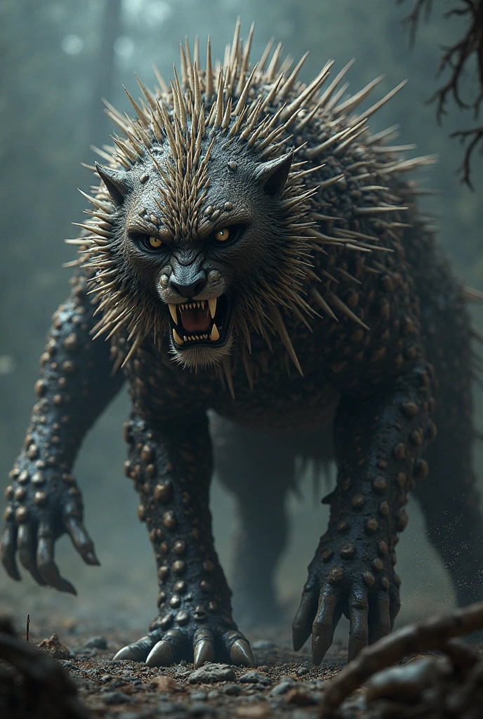 Horror, (Very detailed:1.1), (Very complicated:1.05), Cinematic shots, 8k, Sharp focus, Studio Photo, Intricate details, Very detailed,Mysterious creatures appearing in Tokyo、Shadow Beast。They live mainly in old parks and ruins.。My physical condition is about 2.5 meters available、Weight: about 150 kilograms。Appearances are、Covered with black hairs、Have glowing eyes。food is、Urban garbage and small animals。
