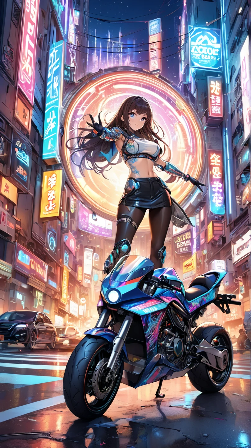 ((Vision:1.8)),((Wide-angle lens:1.5)),1 girl, Wearing a black cheongsam,Robot arms and legs,Cyberpunk beauty holding an assault rifle,Standing under the cherry blossom tree with pink flowers,(white sockechanical ceramic high heels:1.5 ),Cyberpunk background,Empty Mountain Motorcycle Style Oil Painting,futuristic style,cyberpunk,high detail, black hair, short hair, wavy hair, hazel eyes, beautiful detailed eyes, beautiful detailed face, (perfect hands), perfect anatomy, perfect proportions, medium breasts