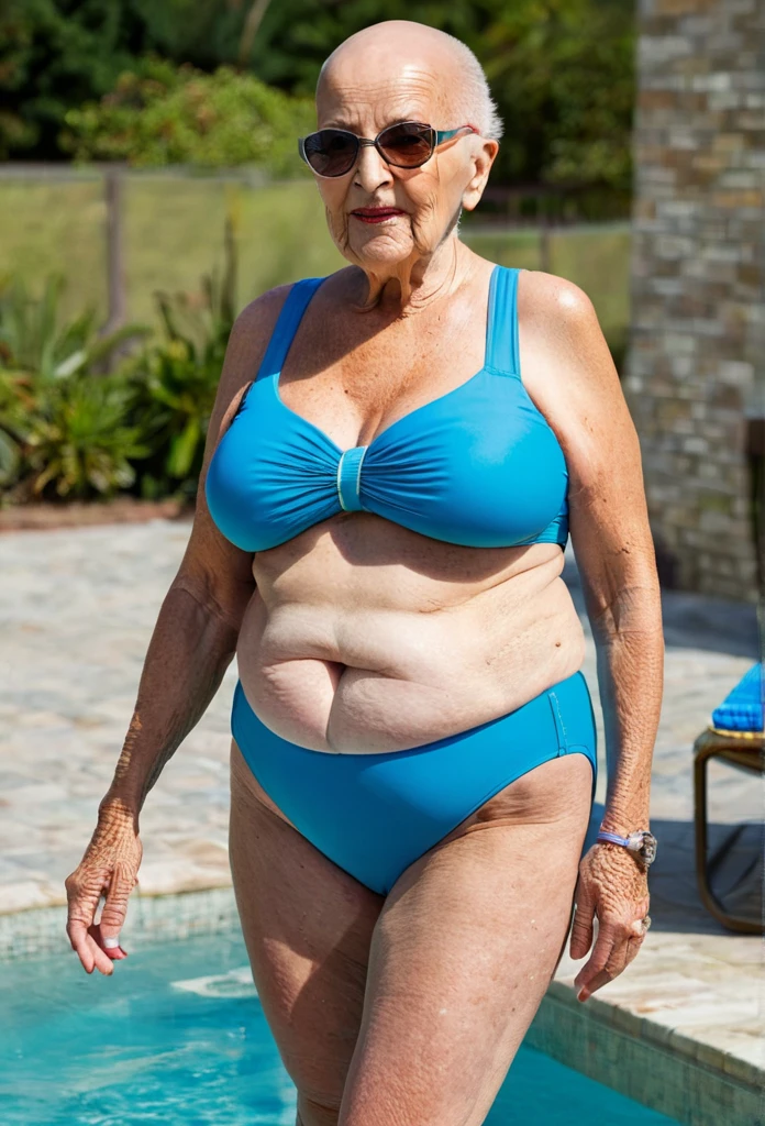 Very fat old woman wear soft bikini
