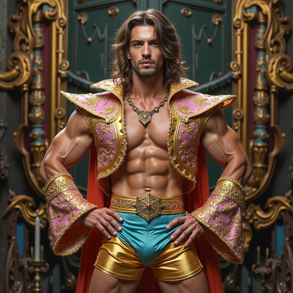 4k, high resolution, best quality, perfect colors, perfect shadows, perfect lighting, posted on e621, (European red model male red male, (eyes color red), (shaved face red red. ), furry model, anthro, art hairy, ((portrait)), male, (two-tone skin), hairy body, yellow eyes, (hands on thighs:1.4), facing viewer with legs spread, (seductive face:1.2), fit body , perfect male body, (( European costume shirt Rome Greek and red and gold Roman costume with extremely detailed ruby jewels , peach skin, Auburn Hair, master piece, Absurdities)), (topless), ((looking at viewer) ), male genitalia, (overflow of the genitalia), ((sliding of the genitalia)), Best Quality, Realistic, Realistic, Award-Winning Illustration, (Highly Detailed Face and Skin Texture), (Full Body), (Detail complicated: 1.2), (fine detail), (tricky detail), (cinematic lights, best quality backlight), lines sharp, sharp focus, Official Art, unity 8k wallpaper , Absurd, unbelievably Absurd, file size Huge, Ultra-Nude Girl, Fantasy Art, RTX,((Closure-up photo by award-winning studio)), , (shut up), , perfect hands, beautiful detailed eyes, perfect face