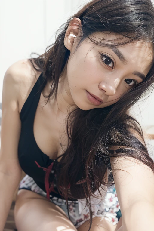 there is a woman that is posing for a picture in a room, armpit, indian girl with brown skin, she is about 16 years old, hairy arms, with arms up, big chested, big boobs, pretty face with arms and legs, posing in a bedroom, sexy girl with dark complexion, she is about 20 years old