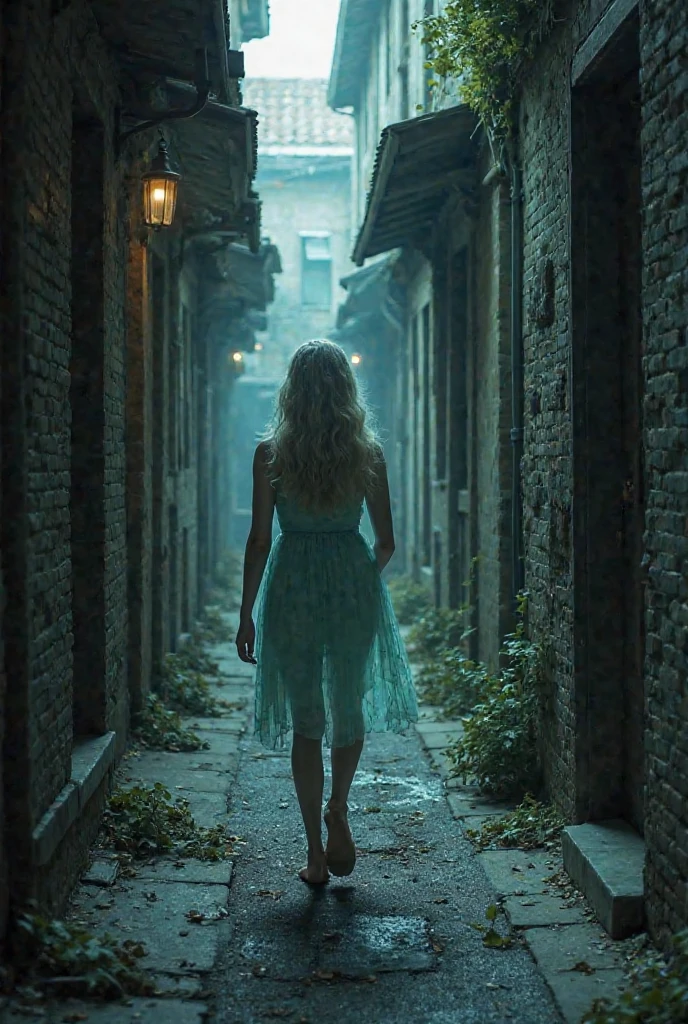 at mid night a scared woman standing in the street, 30 YO, 60s dressing style, wearing a hat, gown, floral gloves, high heels, (scared eyes, scared expressions), sweat on he face, intricate detailing of the background, maximize objects in the image, yocto-pixel detailing, yotta-pixel image