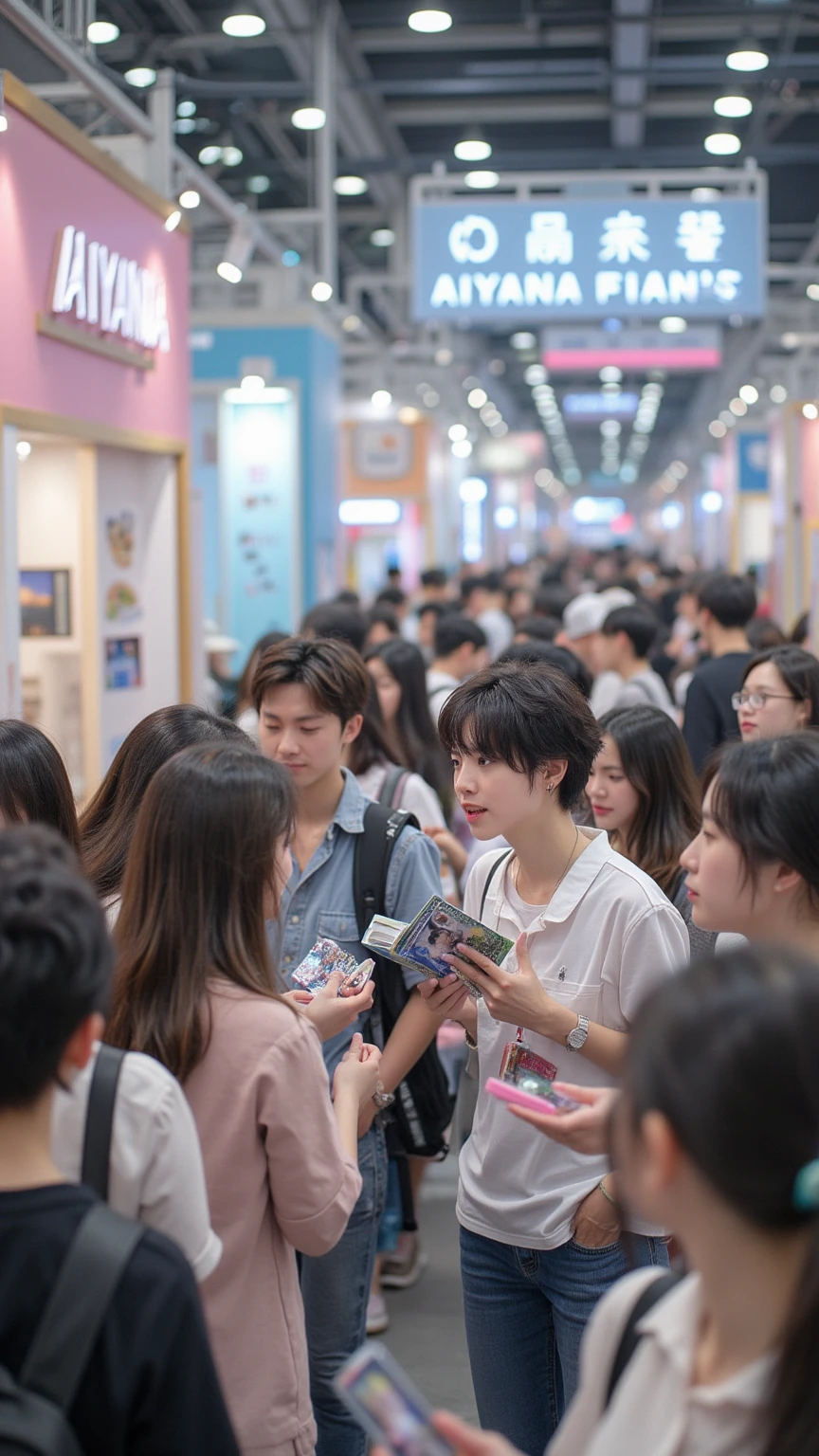 Kindergarten boy in pet section of department store、Talking to a woman looking at her pet、