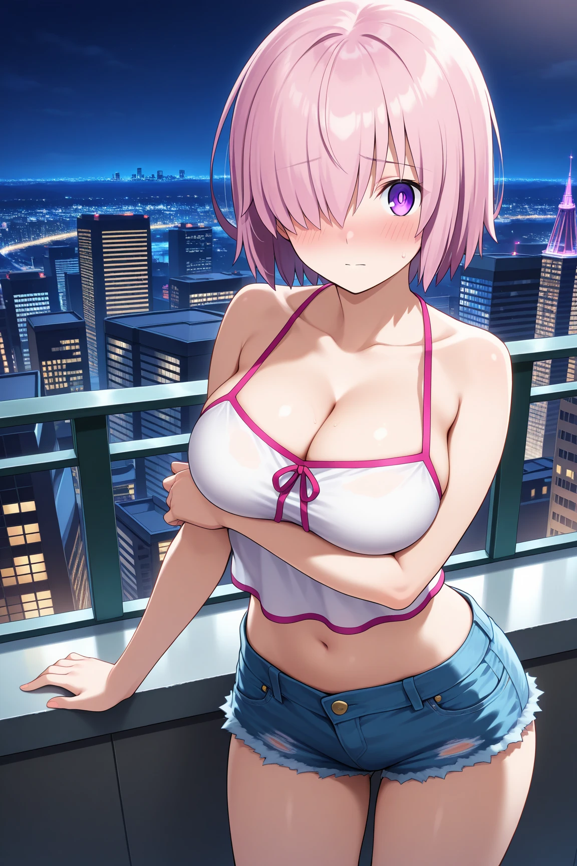 score_9, score_8_up, score_7_up, source_anime,
skhibari, hibari, short hair, bow, twintails, pink hair, hair bow, symbol-shaped pupils, short twintails, blue eyes, smile, large breasts,
sexy bikini,
outdoors, cityscape,
looking at viewer