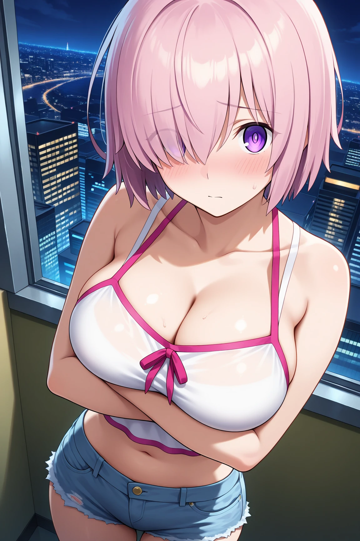 neon、1 female、God、zazen、sitting、Cross-legged、halo、bikini、looking at the camera、big breasts