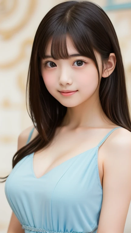 (8k), (highest quality: 1.2), (Realistic), (Realistic: 1.37), Ultra-high resolution,RAW Photos、 1 girl, Head to knee photo、cute, smile, Mouth closed, Beautiful details, Beautiful Nose, whole body, Wet Hair, Giant Dulcefo, pork, , (Large Breasts)、Saggy breasts、Soft Breasts、Overflowing breasts、Grayish colored Chinese dress、収まりきれないLarge Breasts、Voluptuous thighs、Odd Eye、Heterochromia iridis
