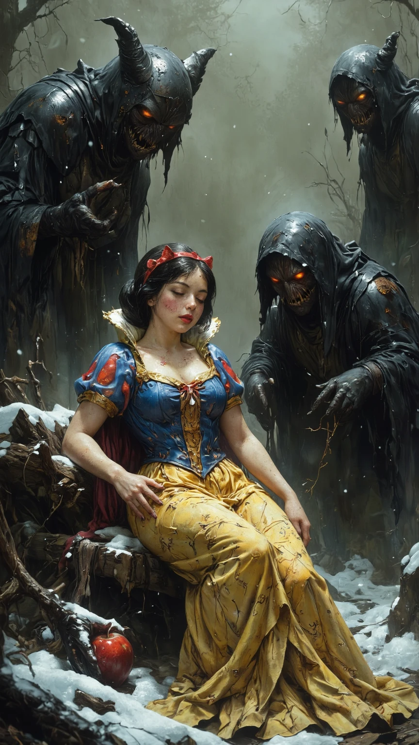 The Villainous Snow White,Seven dwarfs,Yandere,Black short hair,Red lips