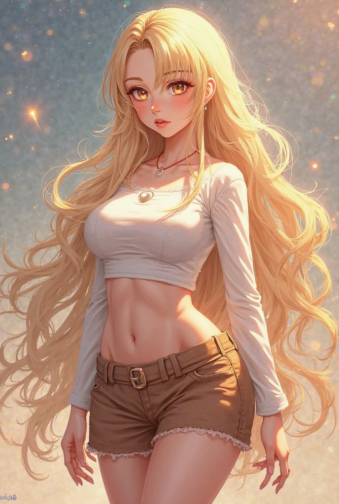 (best quality, masterpiece), young woman, posture, particle, wind, flower, Upper body,Sexy Lingerie,big breasts, simple background, looking at the audience, long curly windblown blonde hair, galaxy,backlight,Edge light,beautiful artwork,perfect composition