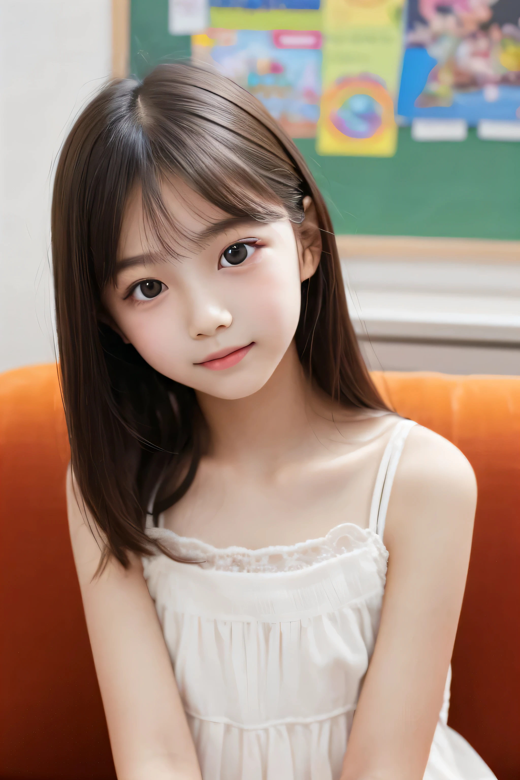 ((Highest quality)), ((Photo quality)), (detailed), Perfect Face,12 years old,Upper Body,Thin arms,White skin,