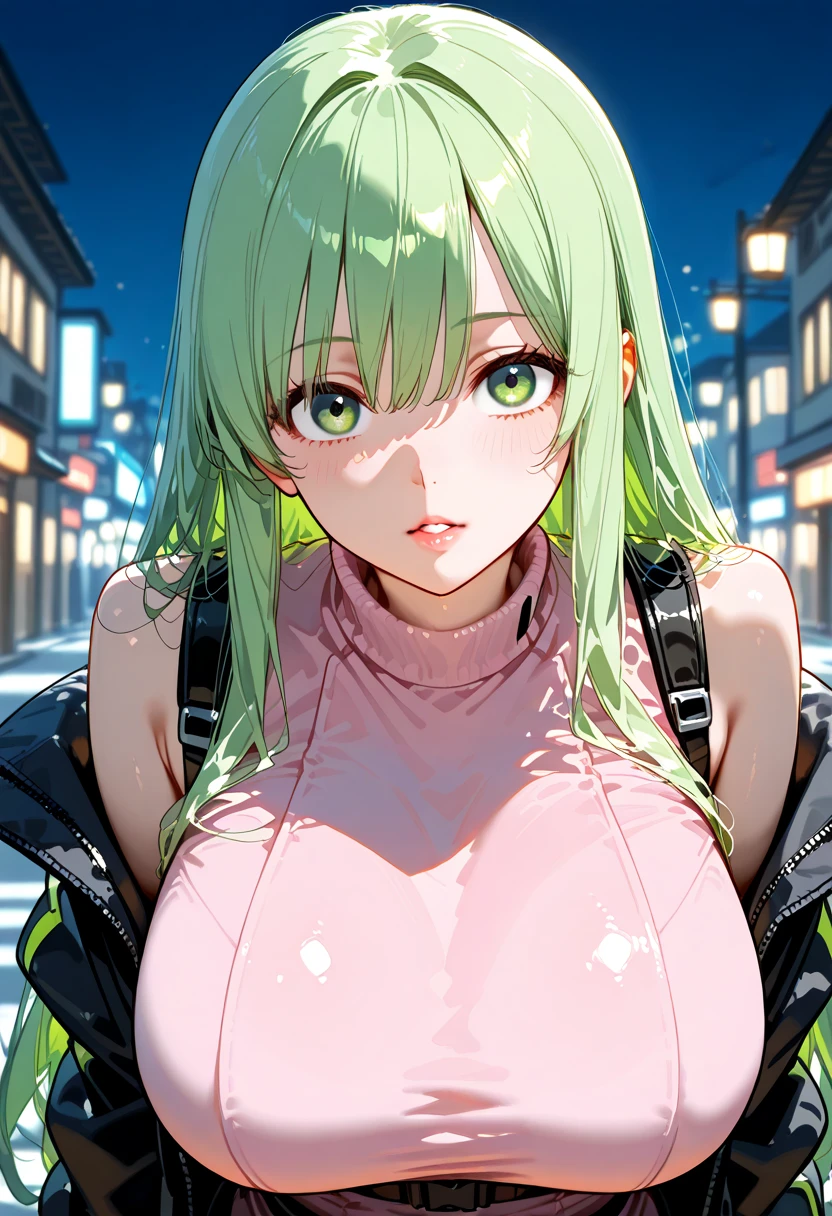 score_9, score_8_up, score_7_up, score_6_up, score_5_up, 1girl, solo, green hair, straight hair, long hair, red eyes, glowing eyes, sultry eyes, juicy lips, plump lips, glossy lips, soft blush, dolly face, eyelashes, natural eyebrows, eyeliner, large breasts, thick ass, pale skin, black choker, earrings, white tight shirt, green skirt, sitting, realistic background, cinematic lightning, very detailed clothes, very detailed face, very detailed eyes, very detailed hair, ultra, best quality, masterpiece, looking at viewer, in love with the viewer, soles.
