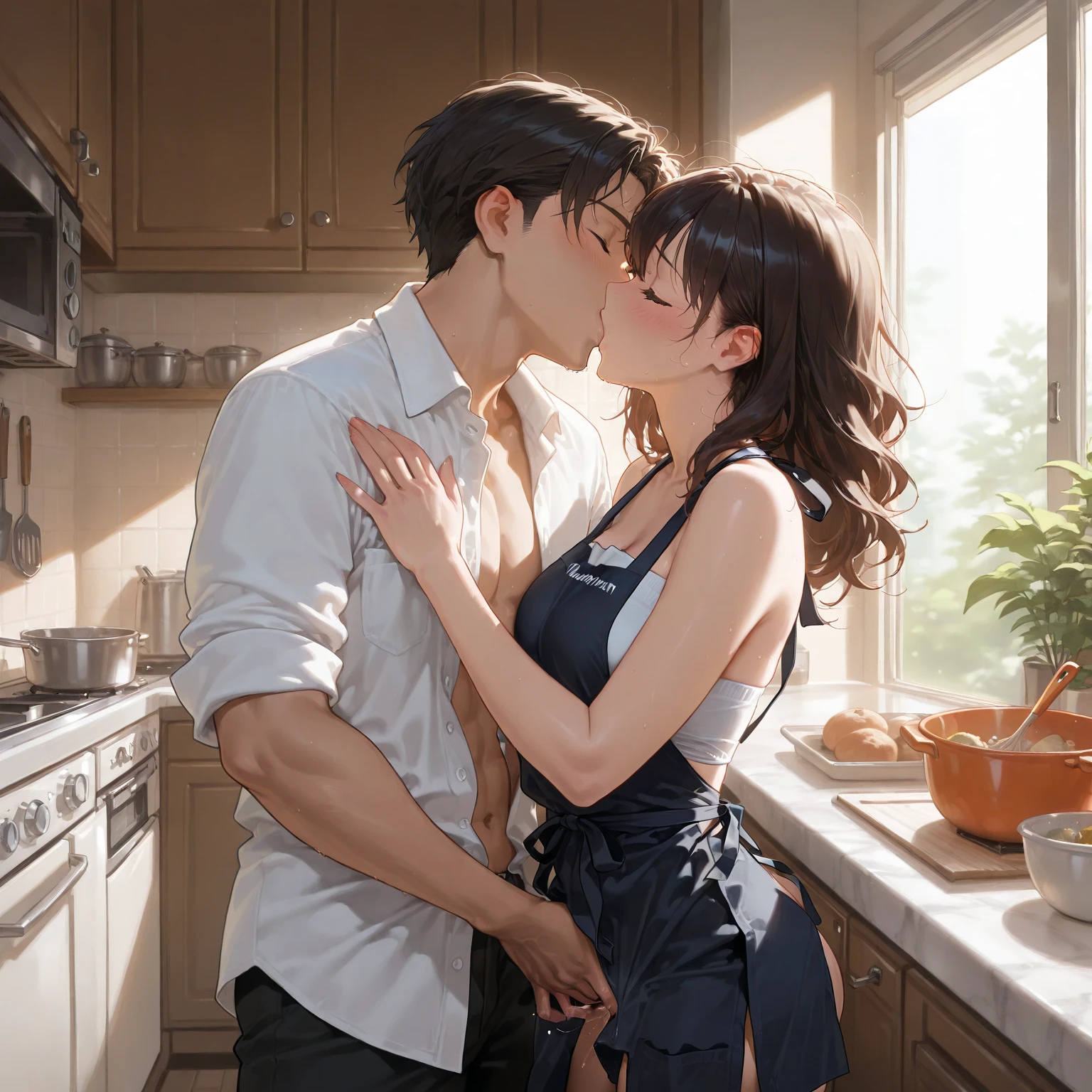 (masterpiece), (best quality), (ultra-detailed), (best illustration), (best shadow), (absurdres), Female, 25 years old, looking at viewer, steam, shy, nose blush, nsfw, medium breasts, pov, 1boy, penis, sex, nsfw, Yawning, half closed eyes,