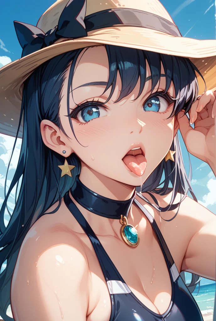 One Girl, Japanese Girls、Black-haired、Upper body、Baseball cap、White Bikini、masterpiece, Detailed Shadows,Very detailed, 最high quality, hard disk, In 8K, high quality,Clear Face、 Starry Sky、Beach at night