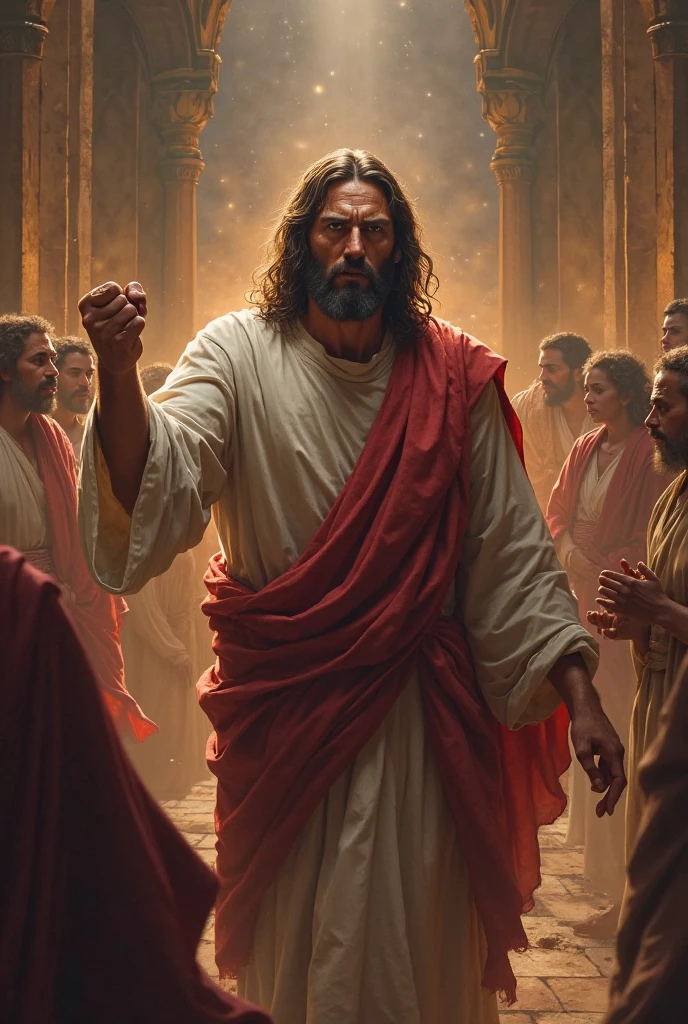 Jesus casts out demons, biblical illustration, epic biblical representation, super realistic image, cinematic lighting, beautiful representation,