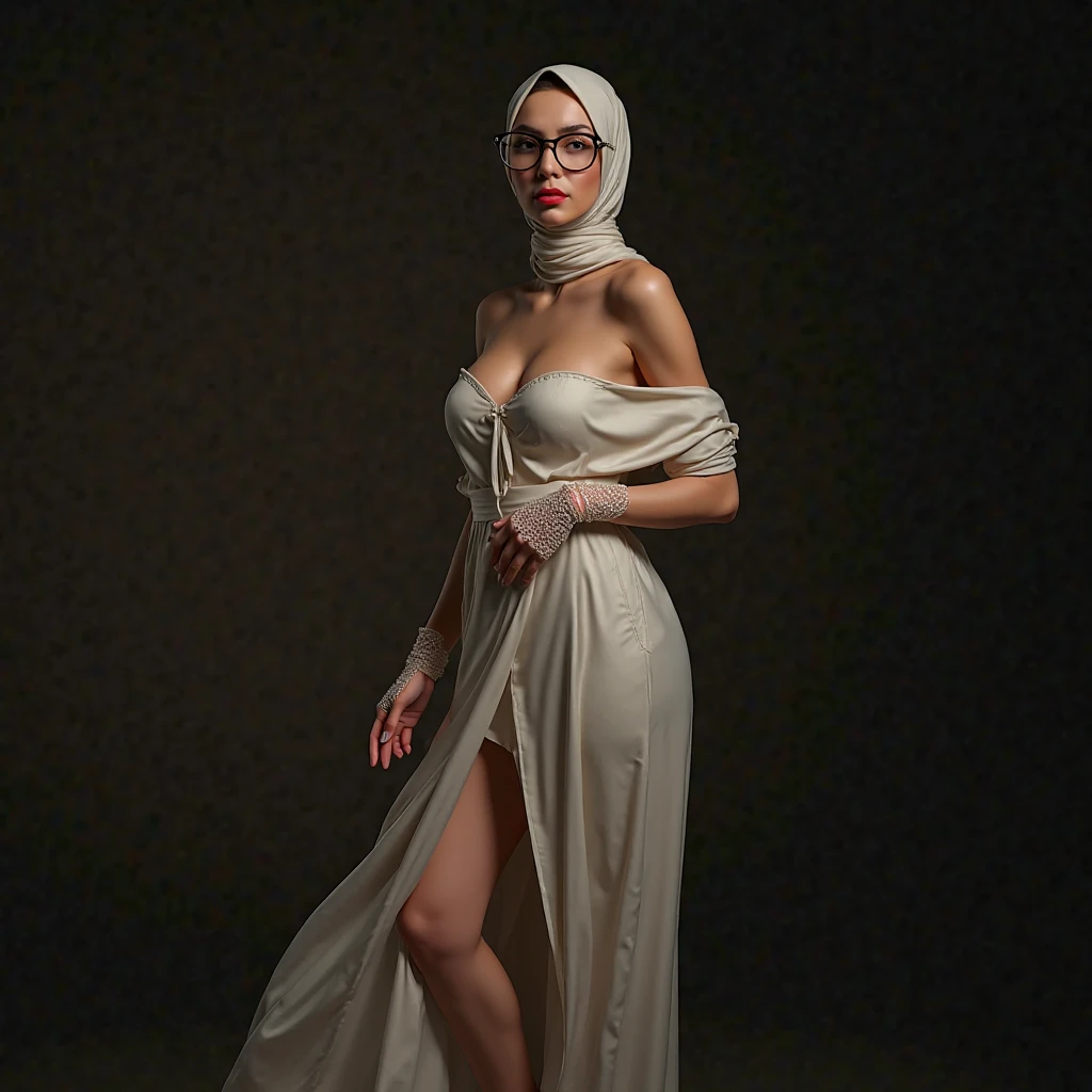 4k, RAW photo, best quality, masterpiecel1.4 , realistic, photo-realistic:1.37, photo of a women in black hijab, 1girl, lighting, wearing black fit jubah, wearing niqab, big bumb, whole body, sexy girl, mature bodies, white girl, White high heels, showing thighs, Sexy pose, mature bodies, big body, White high heels, big breast, big boobies,
