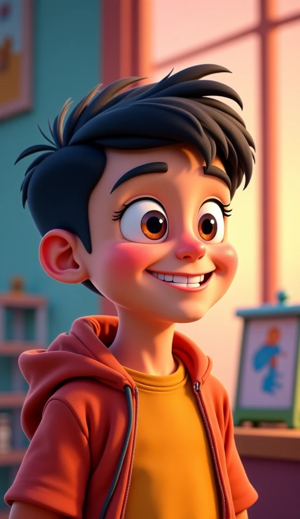 <lora:xiaoka:0.9>,xh,solo,male focus,1boy,open mouth,smile,brown eyes,male child,looking at viewer,black hair,teeth,gradient background,brown hair,grey background,child,gradient,