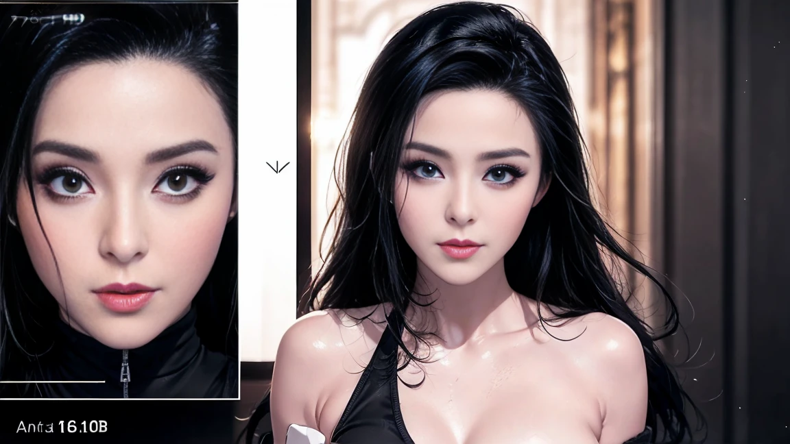 (Sexy body: 1.2, full breasts, slender legs), Saint Seiya style, masterpiece picture quality, focus on half-body depiction (1.3x), cool color low saturation, (streaked hair: 1.2, hair bell, red lips, sparkle, Verism, textured skin, best quality, best quality)
