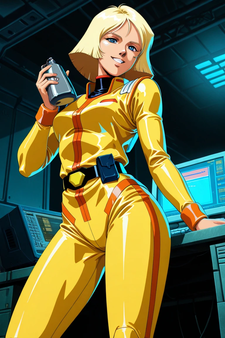 Sexy woman decked up as the boss lady and looked like a million bucks in a lemon-yellow pantsuit