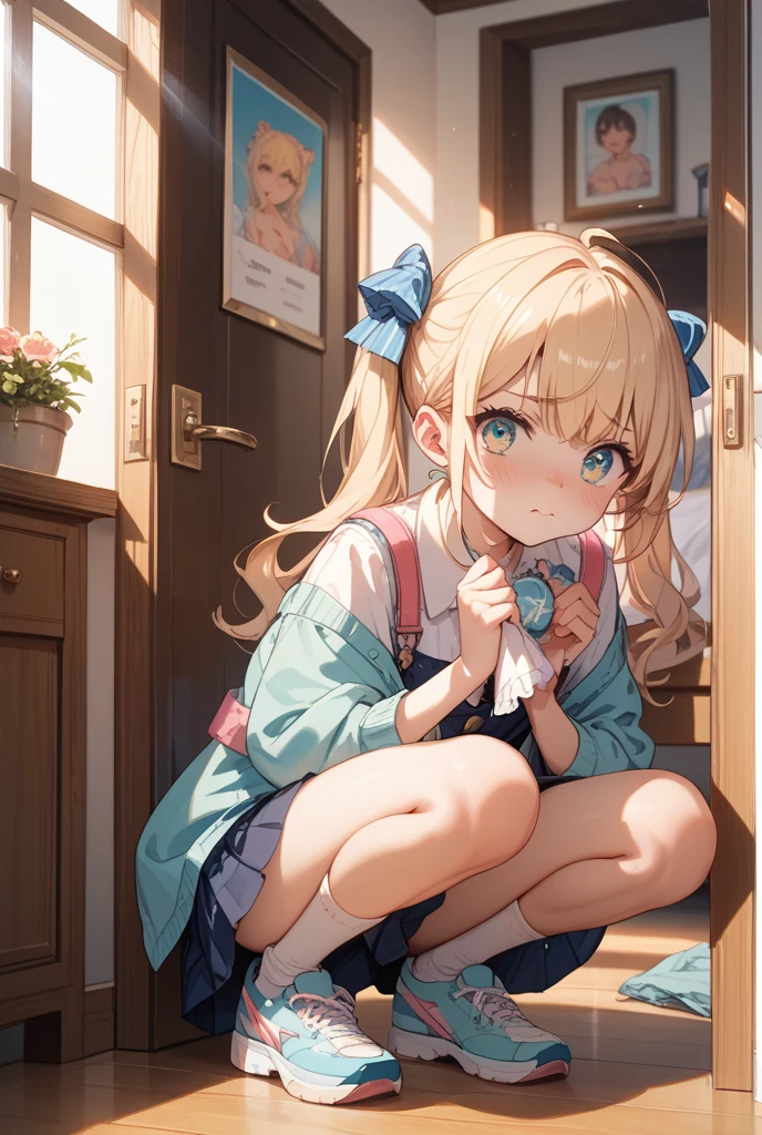 A cute anime girl in her bedroom, caught while changing clothes - SeaArt AI