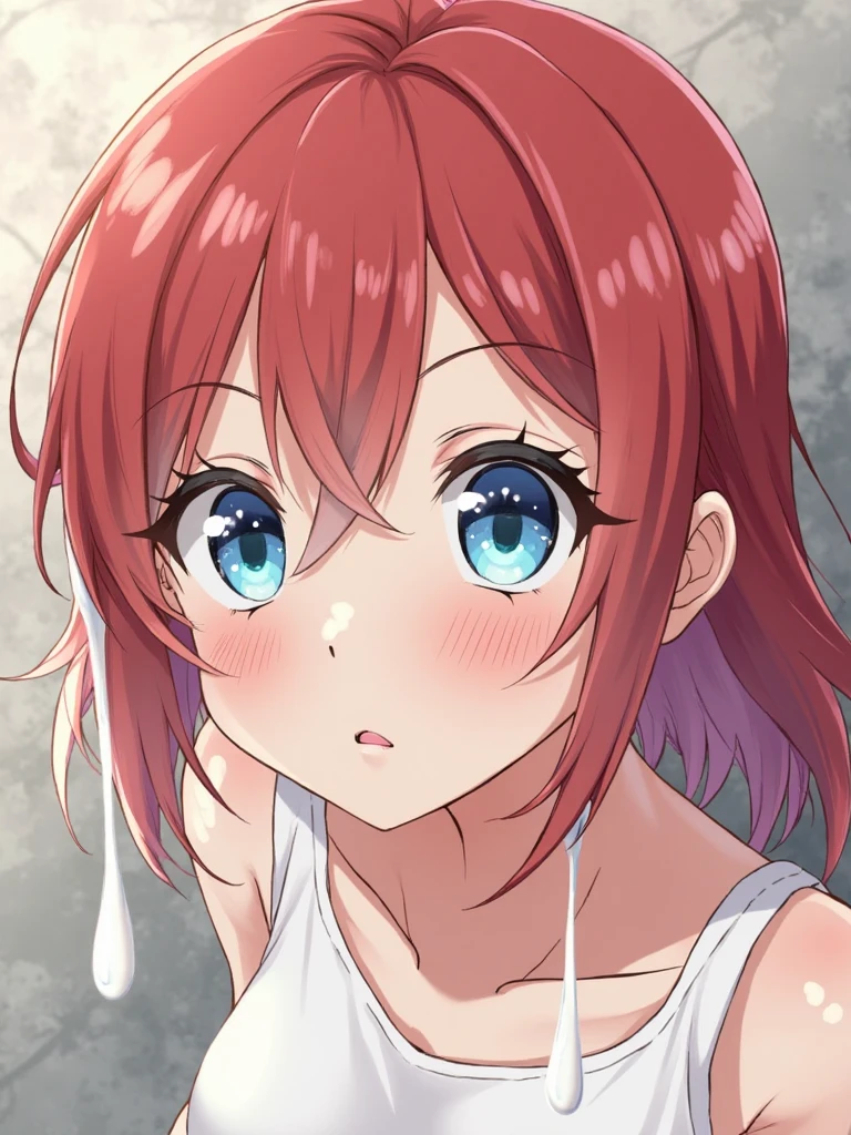 masterpiece、ighly detailed、(1 girl in:1.2)、(Red hair)、big eye、(((a closeup)))、embarassed face、8K、short-hair、(((anime styled)))、Red Eyes、Open your mouth、(((a towel)))、(((hot onsen)))