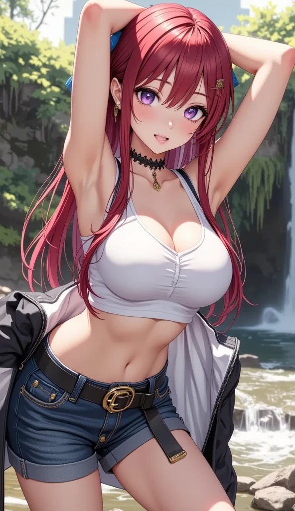 (nilou_realistic)),((beauitful face)),(Stand naturally,There is no pose:1.5),1个Giant Breast Girl,(nabel),(Red long-haired,Double tail,a skirt,crop tops,longer sleeves,O-ring socks,Nilou's sandals),(full bodyesbian:1.3),BREAK,1girll,独奏,looking at viewert,Flat bangs,(young cute beautiful 18-year-old girl:1.1),3D脸,beuaty girl,beauitful face,Pretty big breasts,girl face,Kpop idol,Supermodel, stunning innocent symmetry face,(Guido Daniel's hand),Perfect body,mediuml breasts,Slim waist,Slim legs,(highdetailskin:1.2),glowing light eyes,goddes,Natural skin texture,Glossy glossy skin, White skin of the, Beautiful detailed face,详细的脸,authentic skin texture,Cute and delicate face,Fine face,the golden ratio,face in golden proportions,Expressive eyes,s the perfect face,Perfect skin,s the perfect face, Clear face,lustrous Some hair,paleskin,Proper body proportion,perfect anatomia,realistic skin textures,lusciouslips,Glossy lips,Natural makeup,beautiful bright pupils,slender figures,complex eyes,Detailed pupils,Detailed face and eyes,long eyelasher,Blushlush,nice hand,perfect hand,Nice face,beautiful female bodies,finelydetailedskin,Oily glowing skin,BREAK,(((((((prime time,cherry blossom tree background, with petals falling, The light of dawn, cobblestone pathway, Building Pavilion, Chinese architecture, moutains, misty lake, ancient chinese background, water puddles, after rainny, wet grass and trees, (The sky is cloudy and rainbow), (sunlight reflections), flower sea, on a grassy field, (waterfallr:1.2), (light wind)), Splash of splash, flying petal, leafs, naturey, rios, (ln the forest), (full bloom), Blooming effect, Detailed beautiful steppe with flower petals, blossoms, butterflys, petals, ((Surrounded by a stream of heavy floating petals))), blossoms, Redlip, (Chinese village), (ponds), (Luminous Particle:1.4), (Glow:1.1), beautiful sunset, ventania, mist, (Pink hair:1.3), exteriors,(ahoge), (violet colored eyes), (Gold fittings), (Irridescent color), aquarelle, available