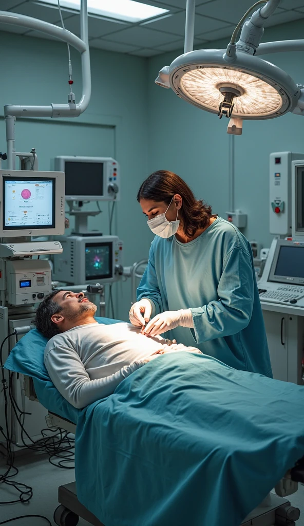 A 2 man is suffering from problems and doctors are using a semen suction machine on him.