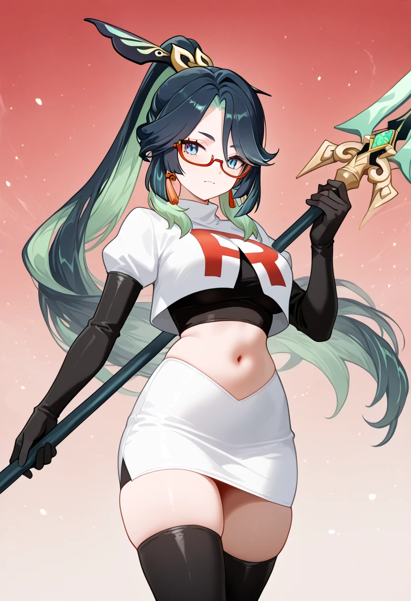 1girll, Animal_hor ears, Gradient, Gradient_Background, Green_Background, Looking_at_peeping at the viewer, Large breasts, JM soloist,cleavage,full bodyesbian,nabel