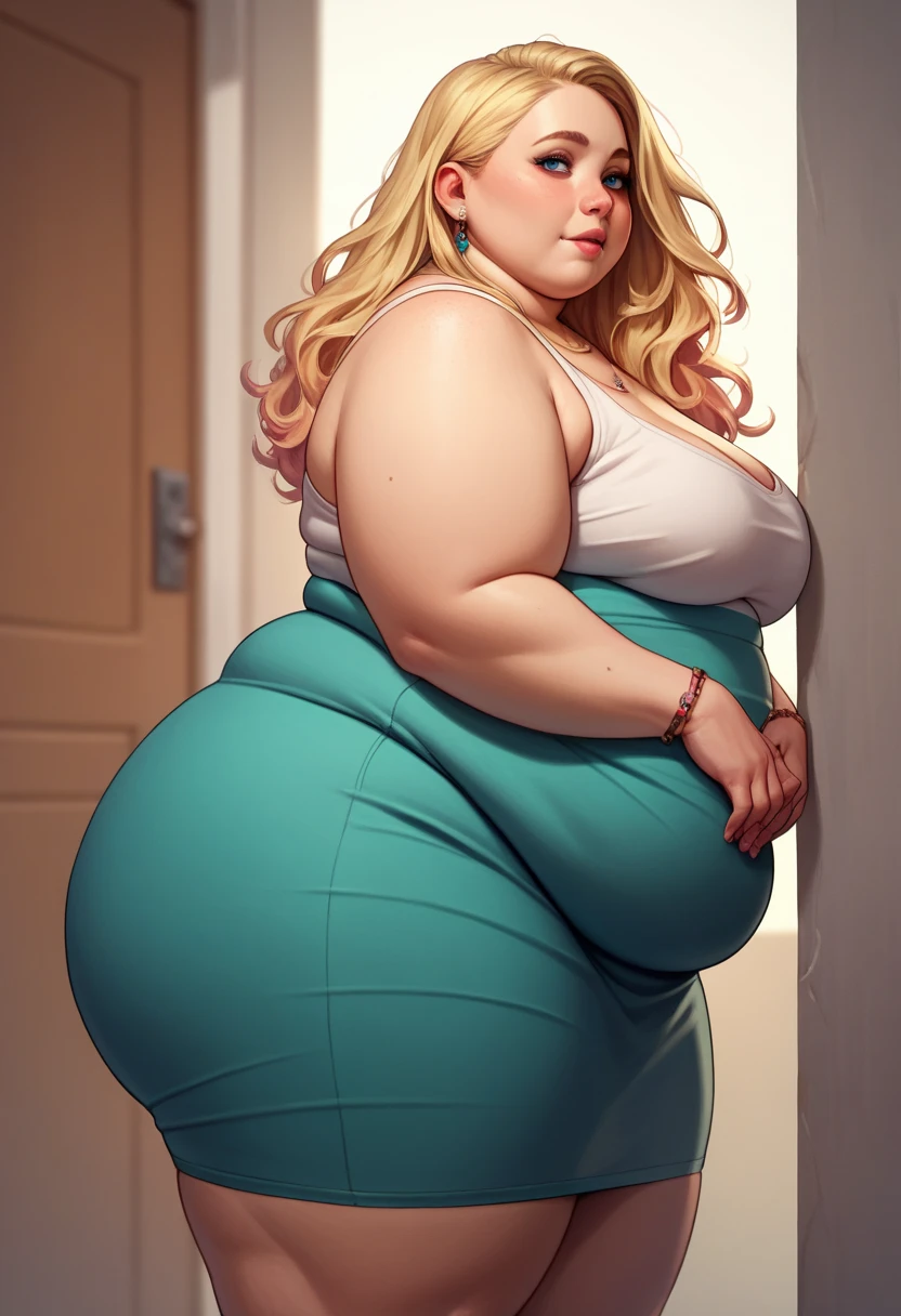 Pixar style, adult strong MILF, gorgeous face, Solo, Long wavy hair, random hair colour, working girl outfit, thick body, luscious lips, obese, overweight, BBW, big round pregnant belly, saggy breasts, wide waist, lakeside
