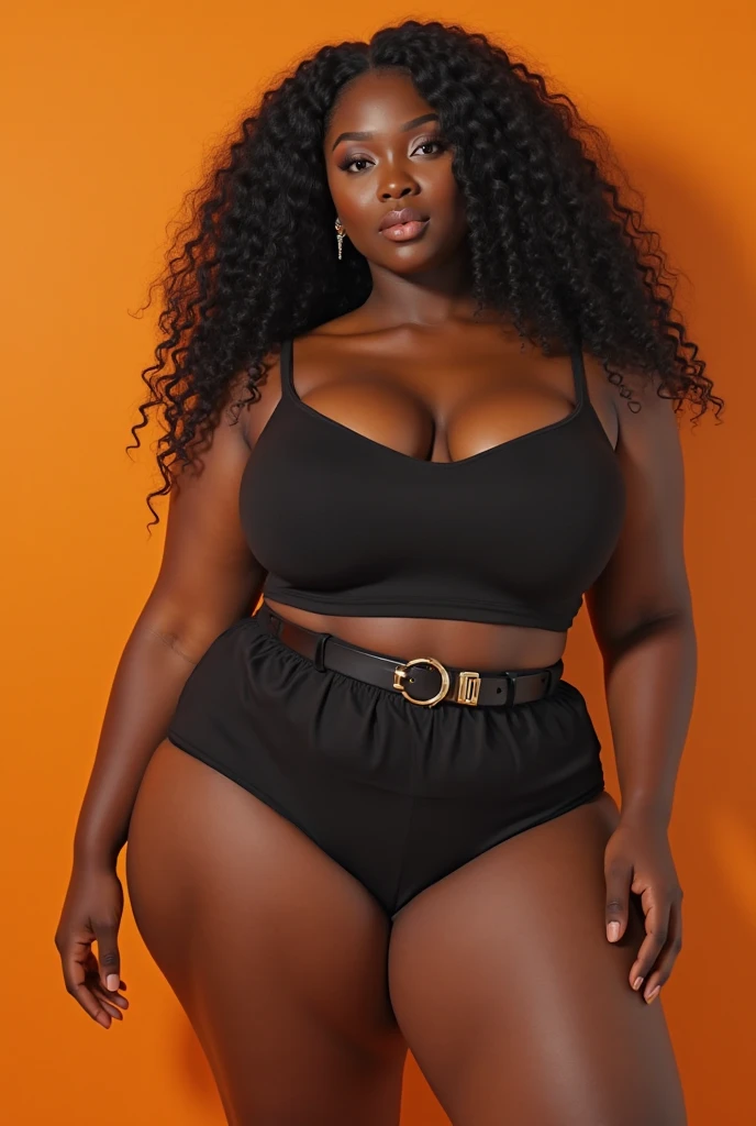 ((masterpiece, best quality)), bbw black woman with medium length (black hair) in white tanktop and (white high cut panties), dark brown eyes, red lipstick, standing in bathroom, (well lit room), photo realistic, intricate details