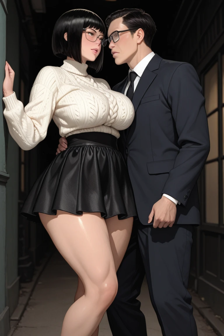 realistic, couple, black hair, white hair, red eyes, green eyes, bright eyes, dress, oriental, skirt, lips half-open, blush, night, flowers, sun, sunlight, large breasts, suit