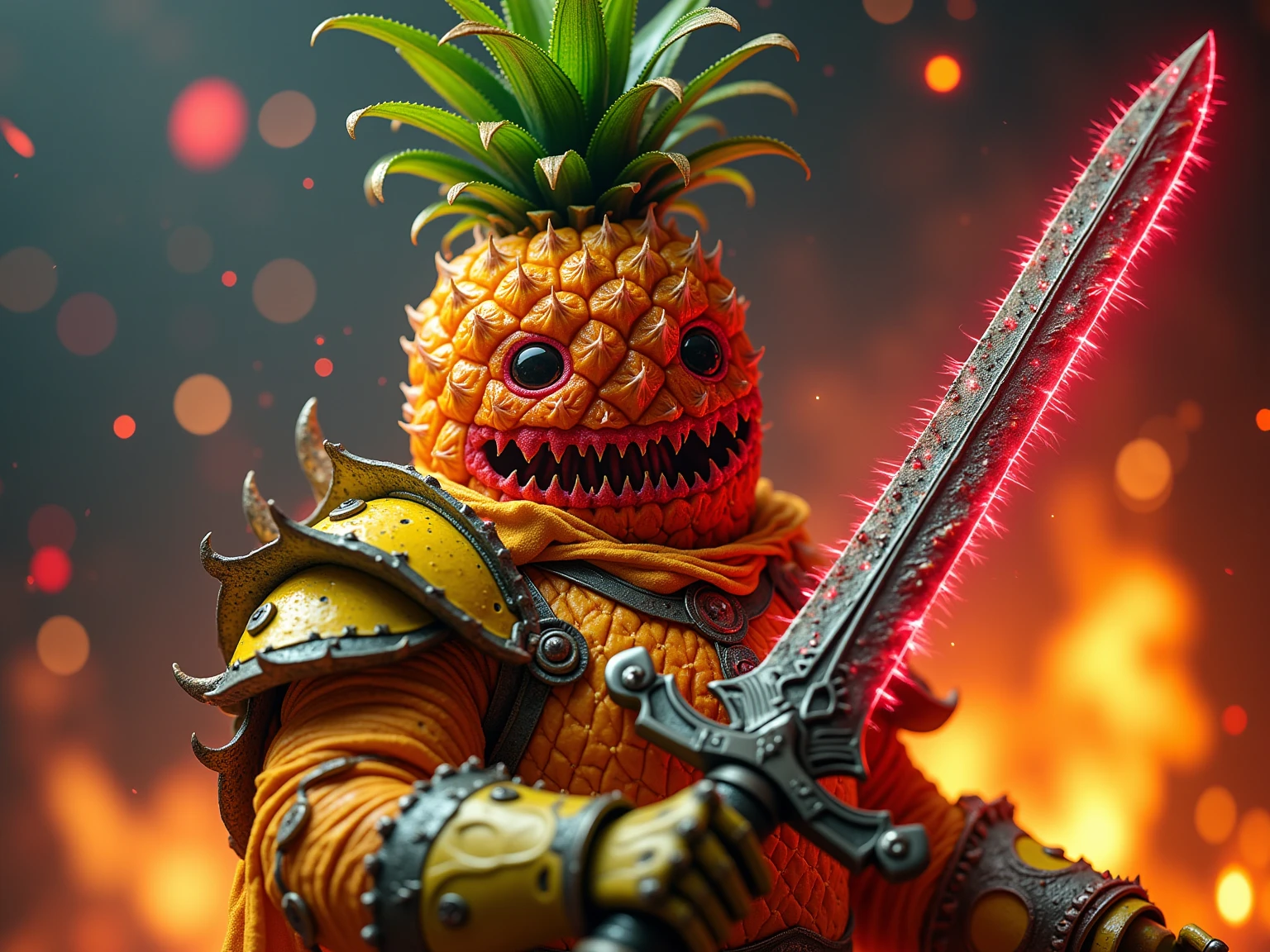Tripleberry Crépe Cookie, Dark Coral Hair, medium hair, Spike flattop, Spike demon Crépe horns, bloodshot devil black eyes, red pupils, no nose, evil rage angry and Yelling, open mouth, fangs, Royal Crépe Cage, Maroon Royal Suit , Realism, Cookie Run Style, Desert Background 