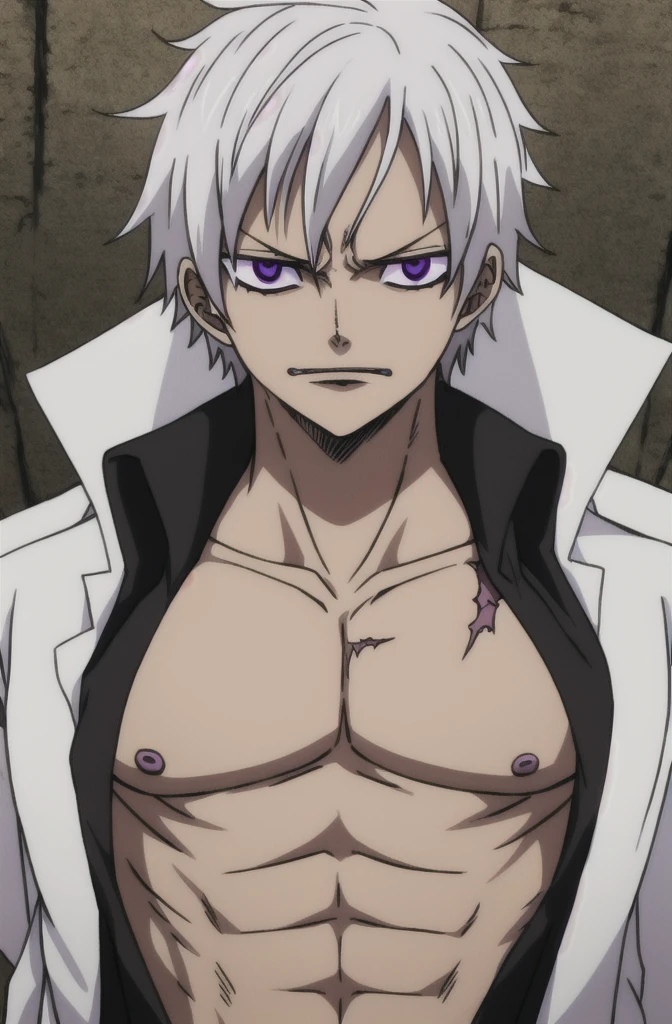 jacket, glasses, white hair, muscle, a man, city, street, punching, fight, blonde hair, 2boys, white jacket, public, fights, <lora:adam blade needless:0.7>