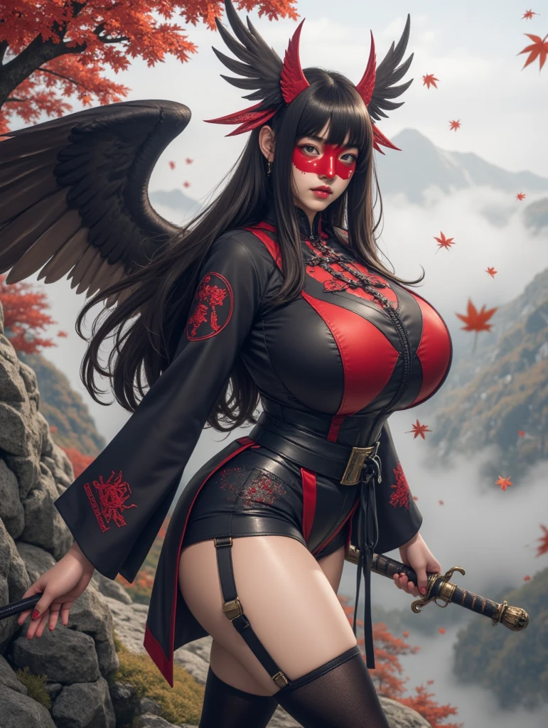 Highly detailed CG Unity 8K UHD quality resolution wallpaper, award-winning portraits, official art, perfect masterpiece, highest quality, highest resolution, the most beautiful demon goddess, cowboy shot from below, Highly detailed Harajuku style hooded open kimono, demon horn, black angel wings, bold colors and patterns, Trendy and innovative platinum white mohawk hairstyle, bright makeup, super huge huge , showing cleavage, Huge breasts protruding from the kimono, lots of tattoos and piercings, Detailed feudal japanese dazzling feudal japanese bedroom, cherry blossoms blowing in the wind, Vivid color scheme, insane details, beautiful detailed face, blush, sexy seductive slutty look, looking at the viewer, Close up pov camera view from below, Slutty cheeky seductive sexy dynamic pose, intricate details, Super detailed.