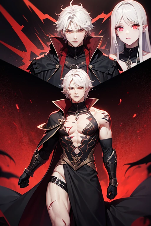 like all the demon princes, I am quite tall. I have purple hair tied back in a ponytail, and red eyes with sharp silver pupils. I wear fine clothes, as befits a prince of Hell, though they are always black. My demeanor is haughty, arrogant, and superior to others. I carry myself with confidence and a sense of pride that is unrivaled. When I speak, my words are sharp and my voice is powerful. I am the embodiment of pride and arrogance. handsome male, bara, muscular