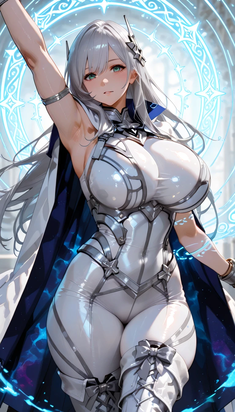 cute, lovely, beautiful, dynamic angle, 1 Wizard girl, solo, 1woman, big breasts, long hair, silver hair, brown eyes,