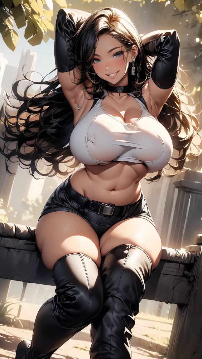 Thick white smoke forming the whole body figure of a sexy ghost, massive thighs formed by smoke, hands made of smoke, body made of smoke, head and hair made of smoke, (((1girl))), giantess, towering over city, back view,