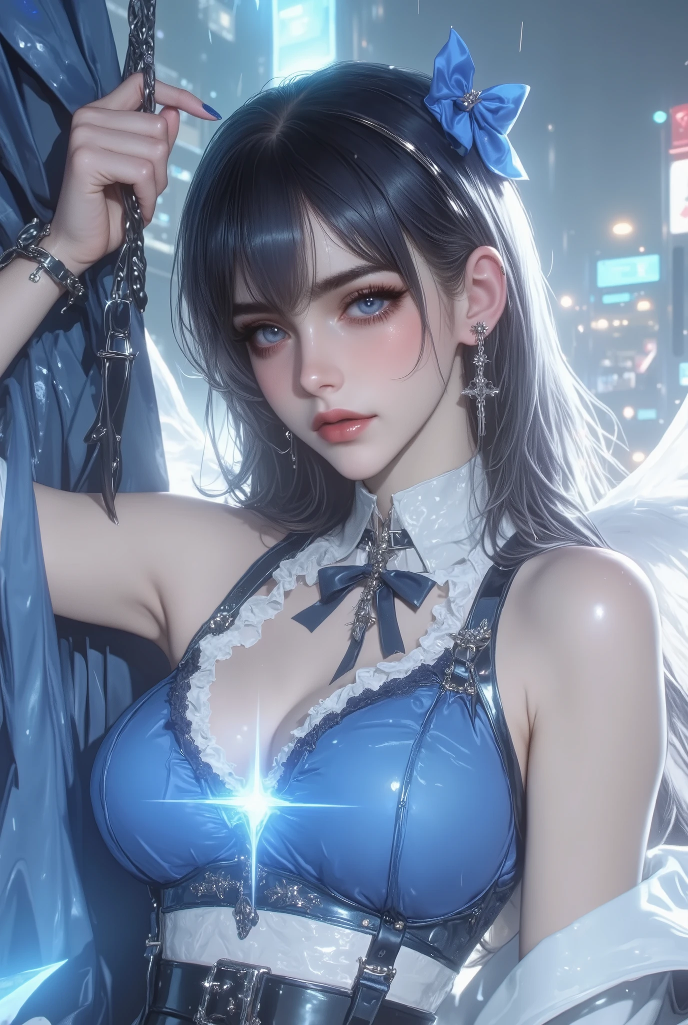 One girl, Twin tails, accessories, Earrings, accurate, chest, happiness/joy, Bright Eyes, Simple Background, Sparkle Effect, stereofuturism,
fortune teller、Angel Halo, Long Hair, ,Heart-shaped eyes, star、Gaze,