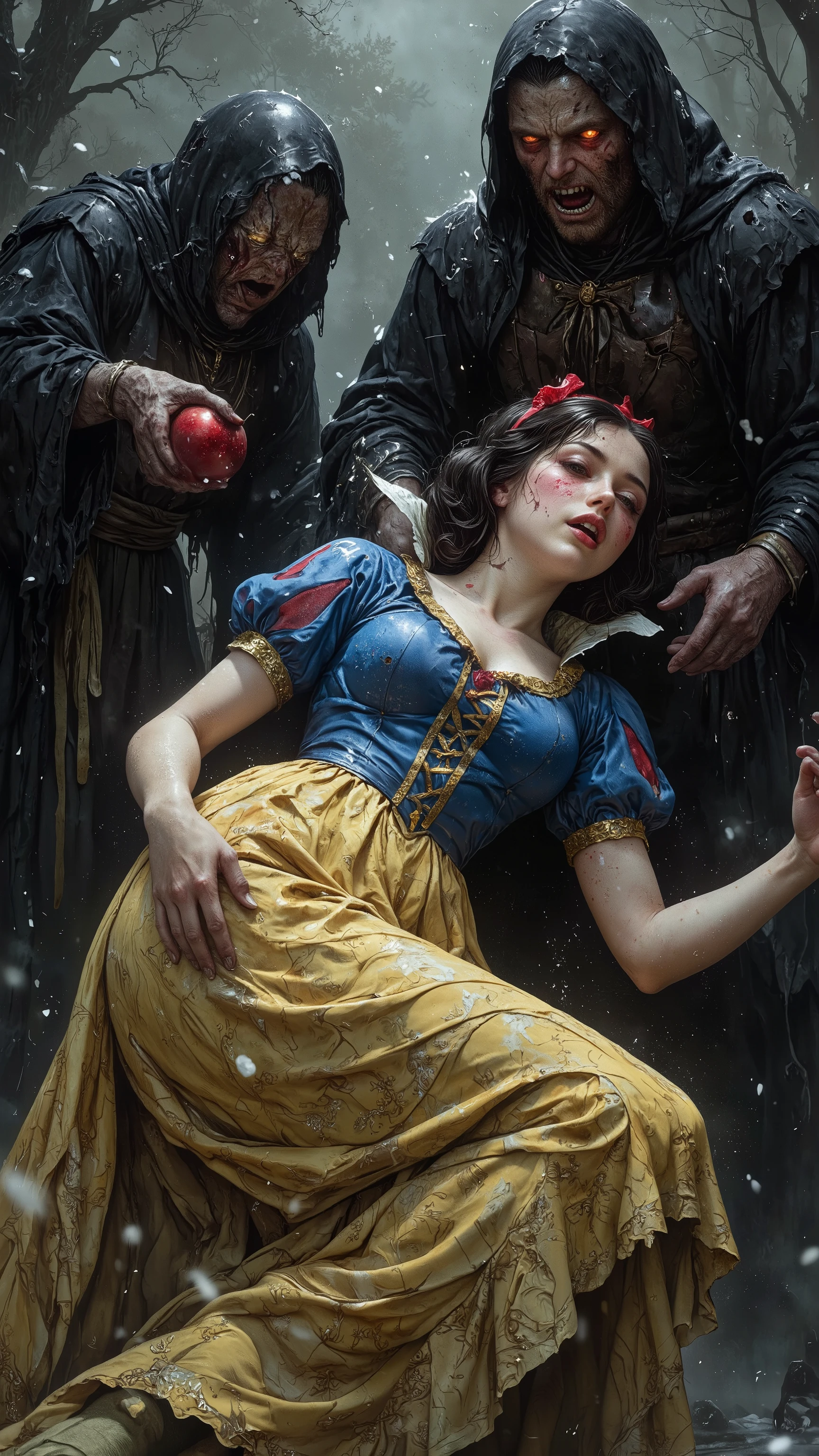 FALFDG, antqgldnCE style, NSFW, Snow White was ruined by the poisonous apple attack launched by the witch's mother-in-law