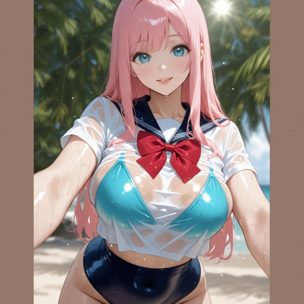 Masterpiece,Solo,1girl,Kanroji Mitsuri,(Kimetsu No Yaiba),Big Breasts,Pussy,Perfect Body,Sexy Body Hot,Photograph 16K,High Quality,High Resolution,Multicolored Hair,Pink Green Hair,Ultra Detailed,Beautiful,Beautiful Woman,Nude,Beach Background
