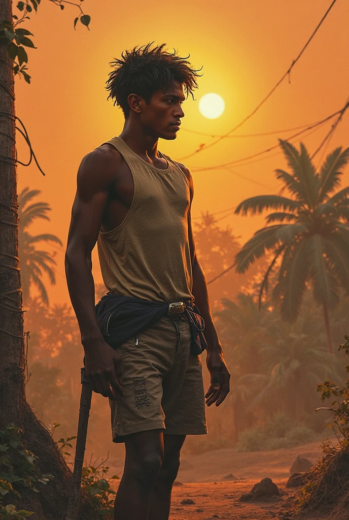 A being that is usually represented as a young black man, with only one leg, wearing simple clothes, such as shorts or short pants, and a red hat. He carries a pipe and is enveloped in a cloud of smoke.
((one leg is missing:)1.37)