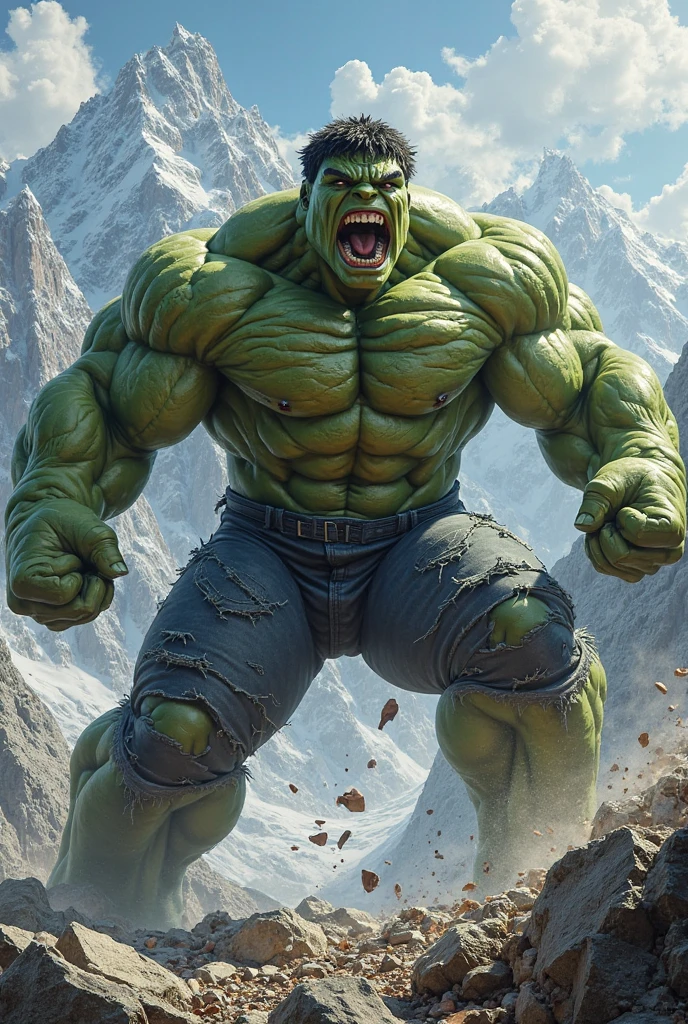Masterpiece, High resolution, 8k, RAW, Hulk is doing yoga pose and levitate from the ground, perfect face, with Scotland Bothy and enigmatic loch with mesmerizing Scottish Highland in background, Don Lawrence realistic style, octane render, cinematic